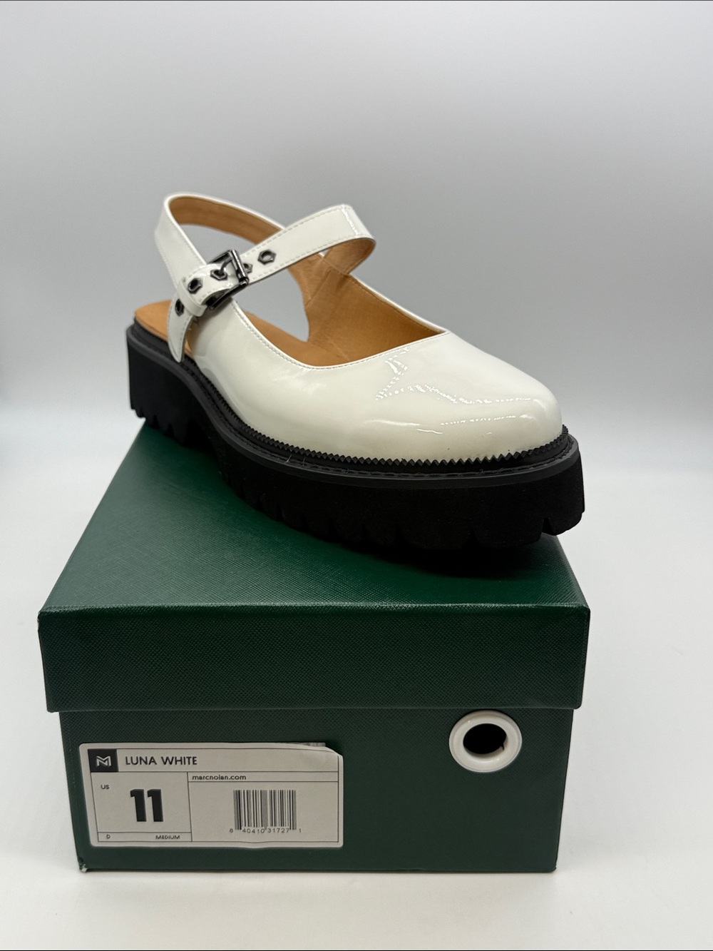 Luna White Patent Mary Jane Clog with Lug Sole